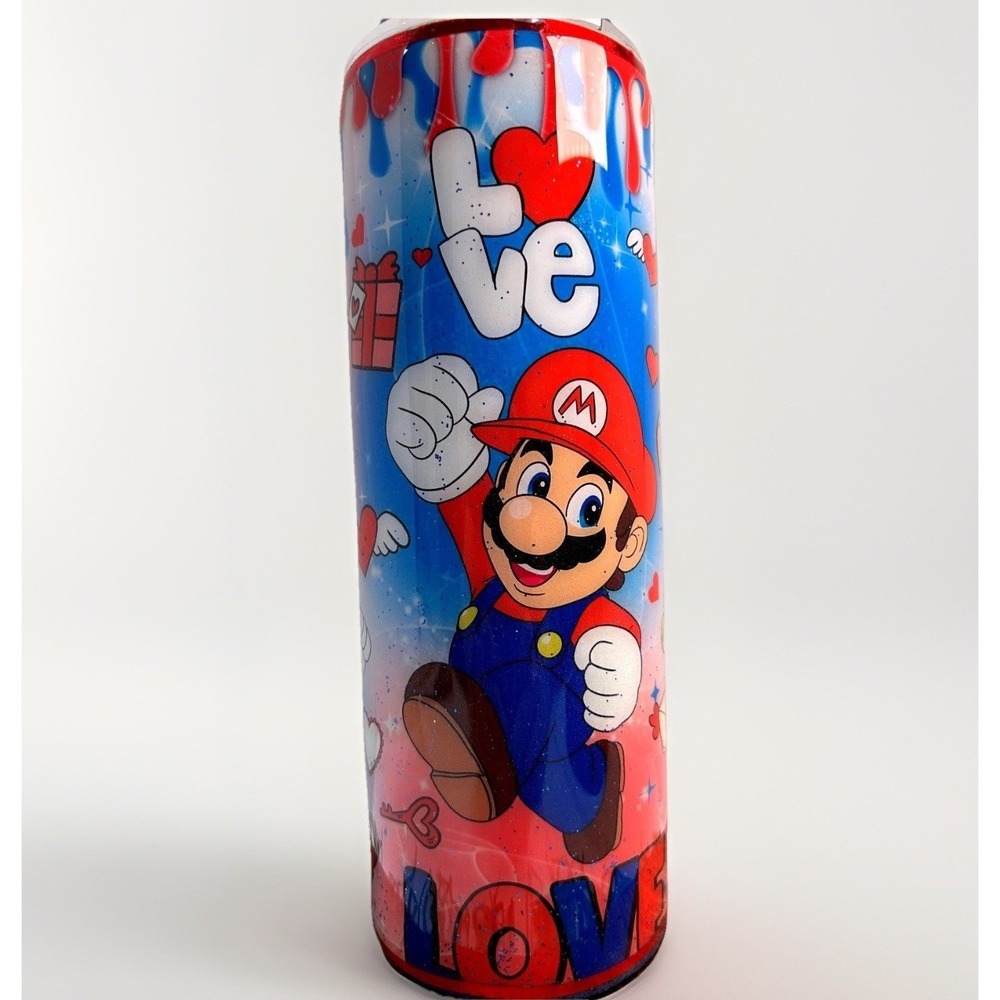 Super Mario Bros Valentines Skinny Tumbler 20oz Stainless Steel Travel Mug Lid